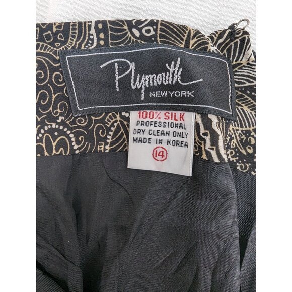 Plymouth New York Women Brown and White Silk Floral Skirt Side Zip Size 14 - Picture 8 of 8